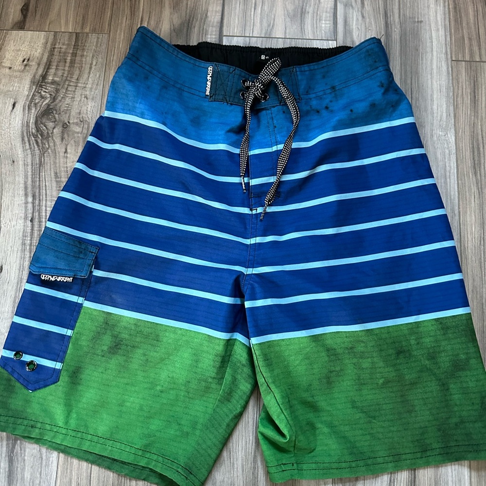 Ocean Current Men's Striped Boardshorts Swim Shorts with Pockets Blue Green S